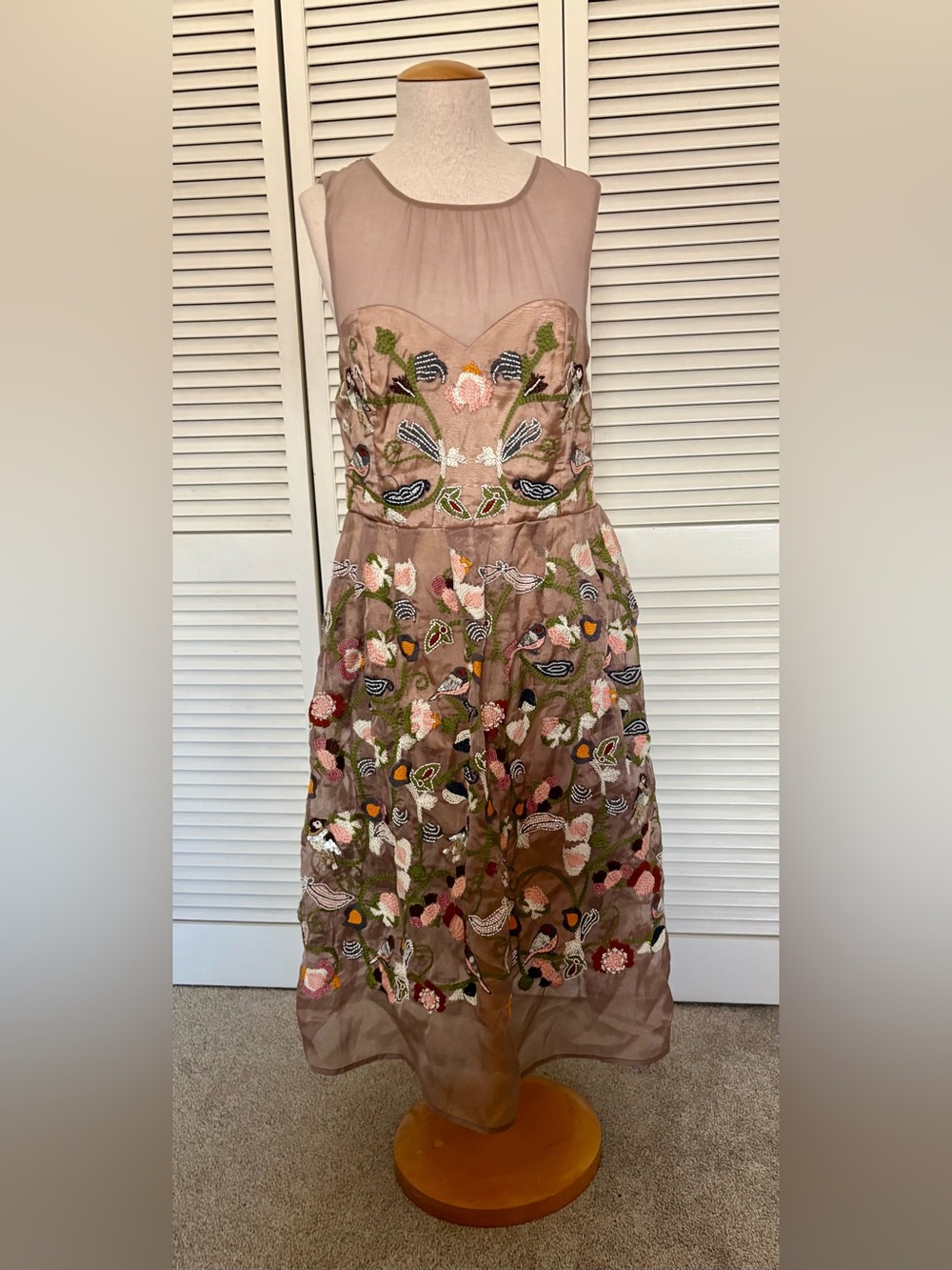 Moulinette Soeurs Blush Pink Embroidered Floral Tea-Length Wedding Dress